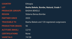 BASHA BEKELE ETHIOPIAN NATURAL G1 NATURAL 2023 UNROASTED GREEN BEANS