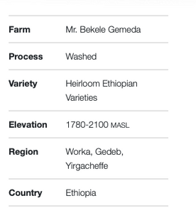 Ethiopia Halo Beriti Yirgacheffe Bekele Gemeda Washed GREEN BEANS