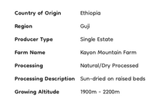 Load image into Gallery viewer, Ethiopia Kayon Mountain Organic G1 Natural GREEN BEANS