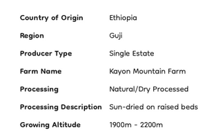Ethiopia Kayon Mountain Organic G1 Natural GREEN BEANS